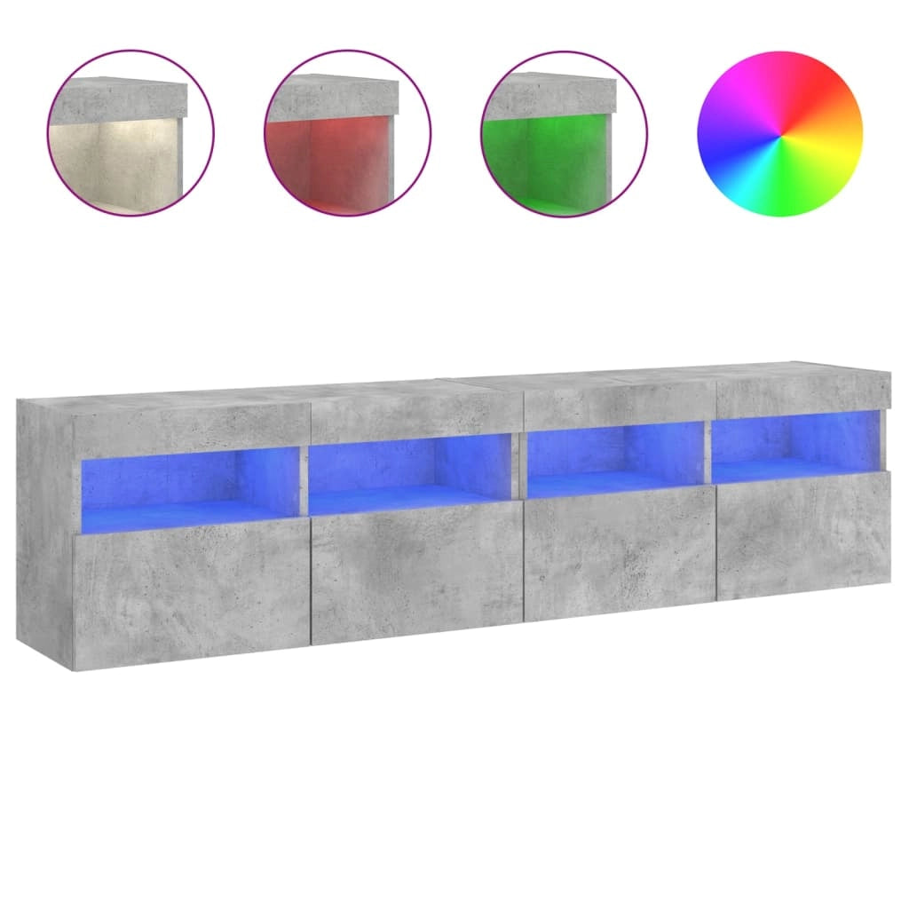 Mobili TV a Parete con Luci LED 2pz Grigio Cemento 80x30x40cmcod mxl 134171