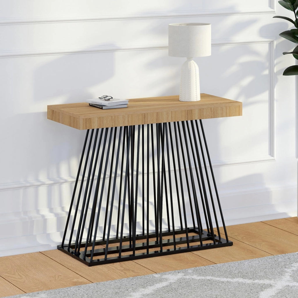 Consolle allungabile YUNA, 10 posti, 235 cm, con piano in legno e gamba in filo metallico nero