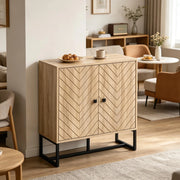 Credenza con ripiani regolabili e ante magnetiche anti-ribaltamento, per soggiorno e ingresso, 80 × 29,5 × 80 cm