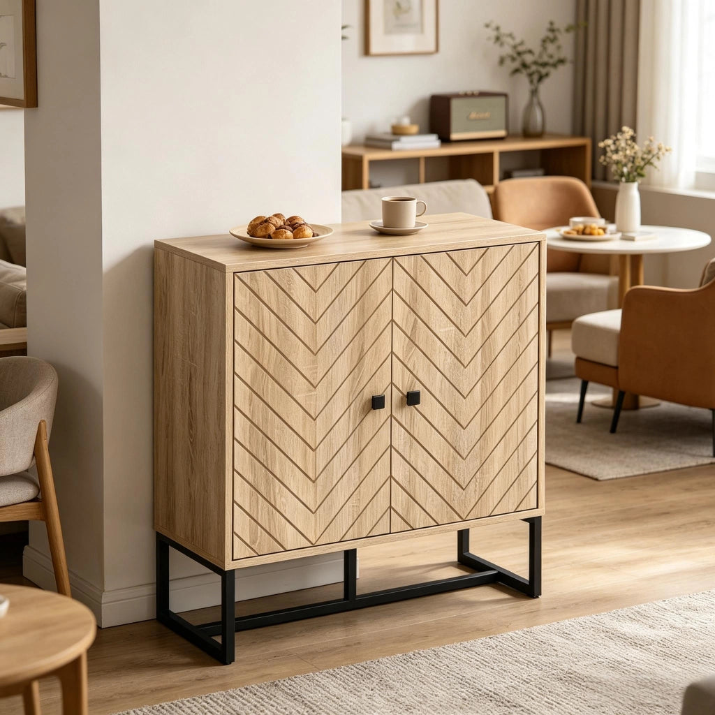 Credenza con ripiani regolabili e ante magnetiche anti-ribaltamento, per soggiorno e ingresso, 80 × 29,5 × 80 cm