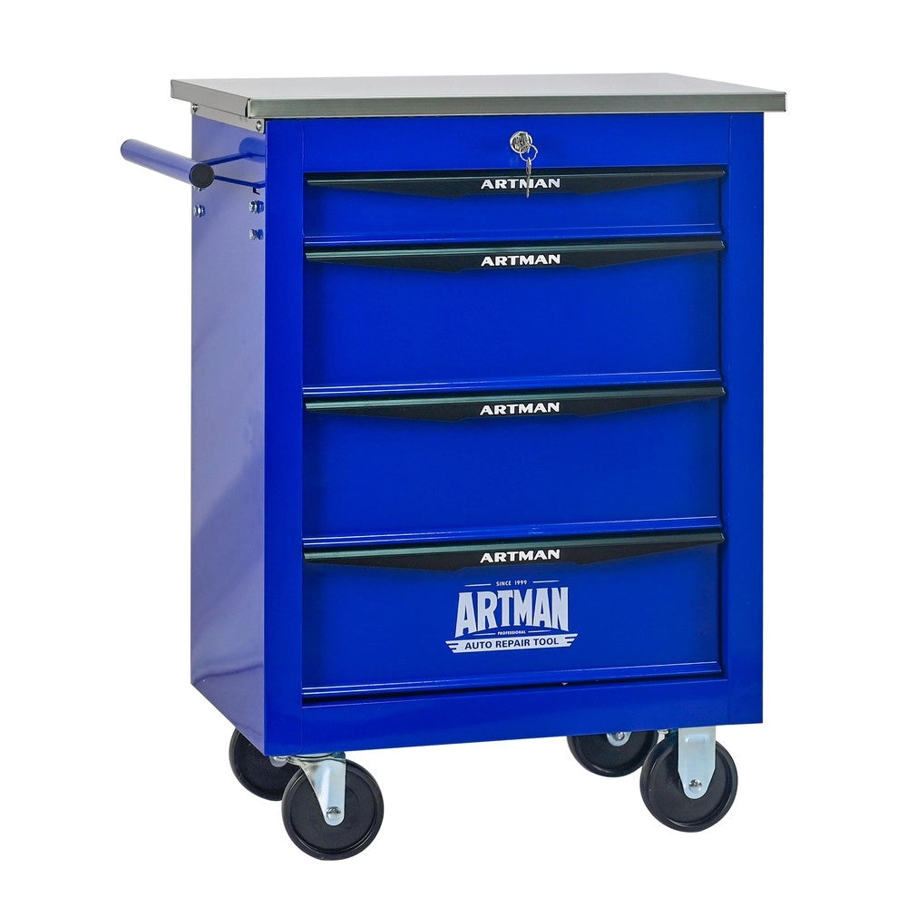 Carrello Porta Utensili con 4 Cassetti e Ruote ¨C MINIMAL ¨C Metallo, Piano in Acciaio, Nero e Blu