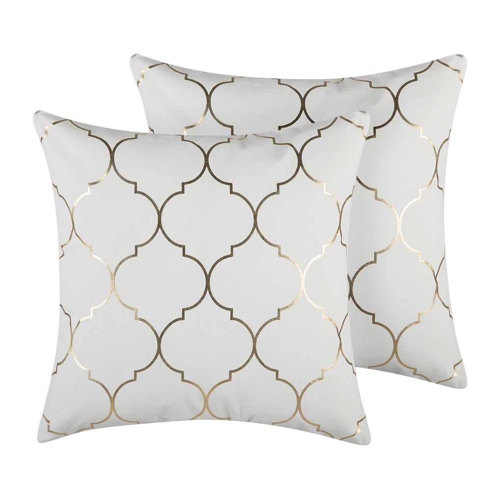 Set di 2 cuscini Decorativi Bianchi con Motivo a geometrico bianco e dorato 45 x 45 cm marocchino accessori glamour arredamento