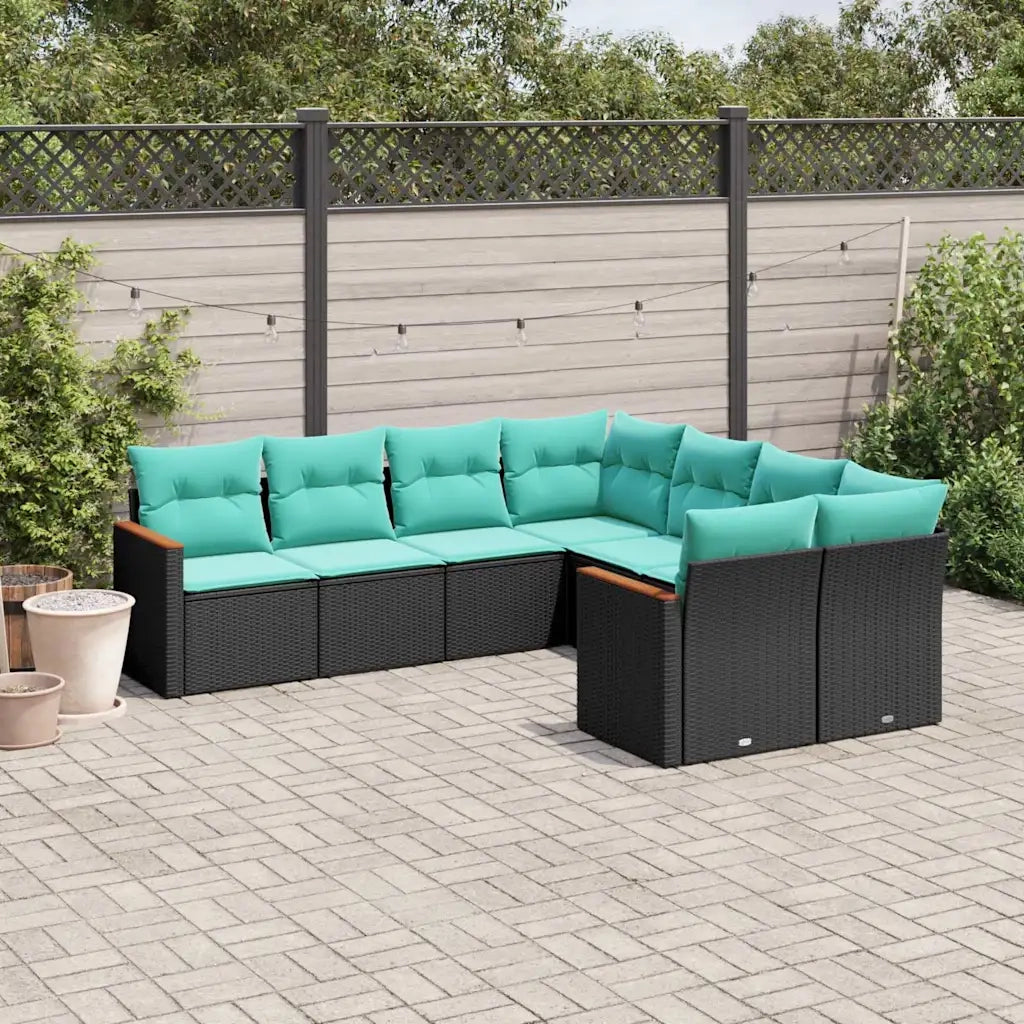 Set Divani da Giardino 8 pz con Cuscini Nero in Polyrattan 3226554