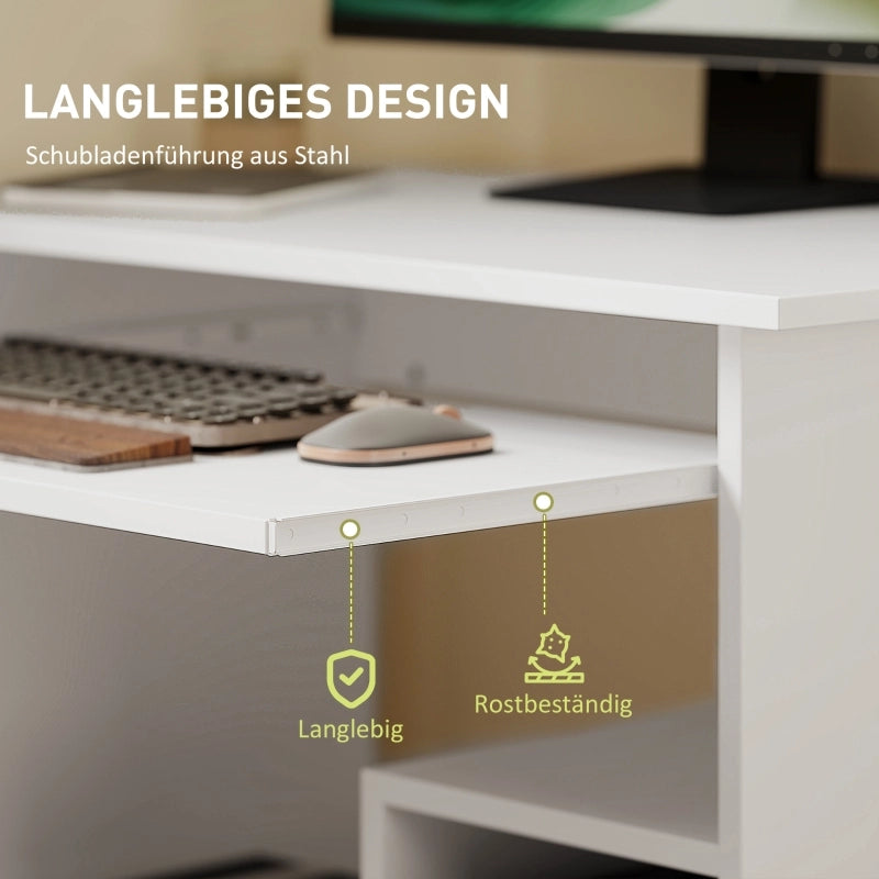 Scrivania con tastiera estraibile e vani - per studio - in legno - 80×45×75 cm - bianco