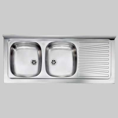 Lavello inox 2 vasche appoggio c/ gocciolatoio  120 X 50 Dx     CM