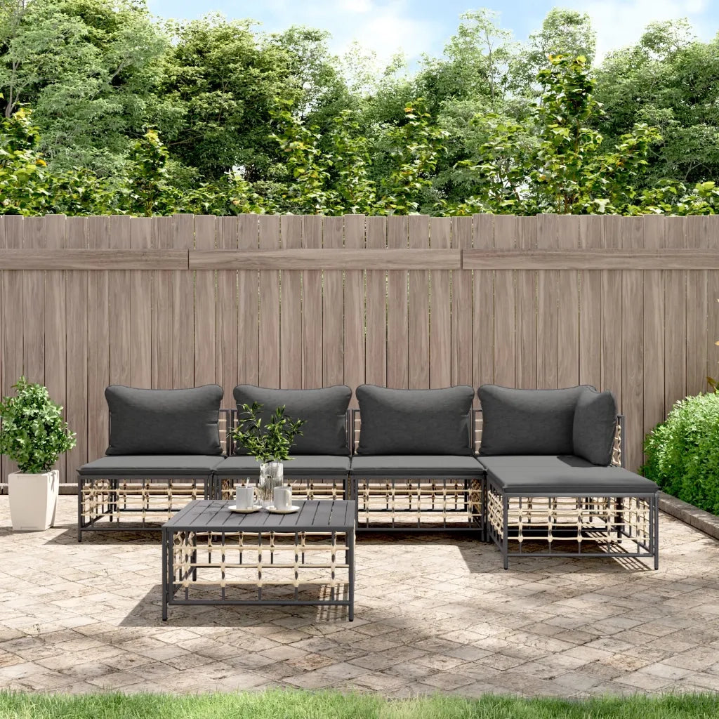 Set Divani da Giardino 6 pz | Set Salotto da Giardino con Cuscini Antracite in Polyrattan