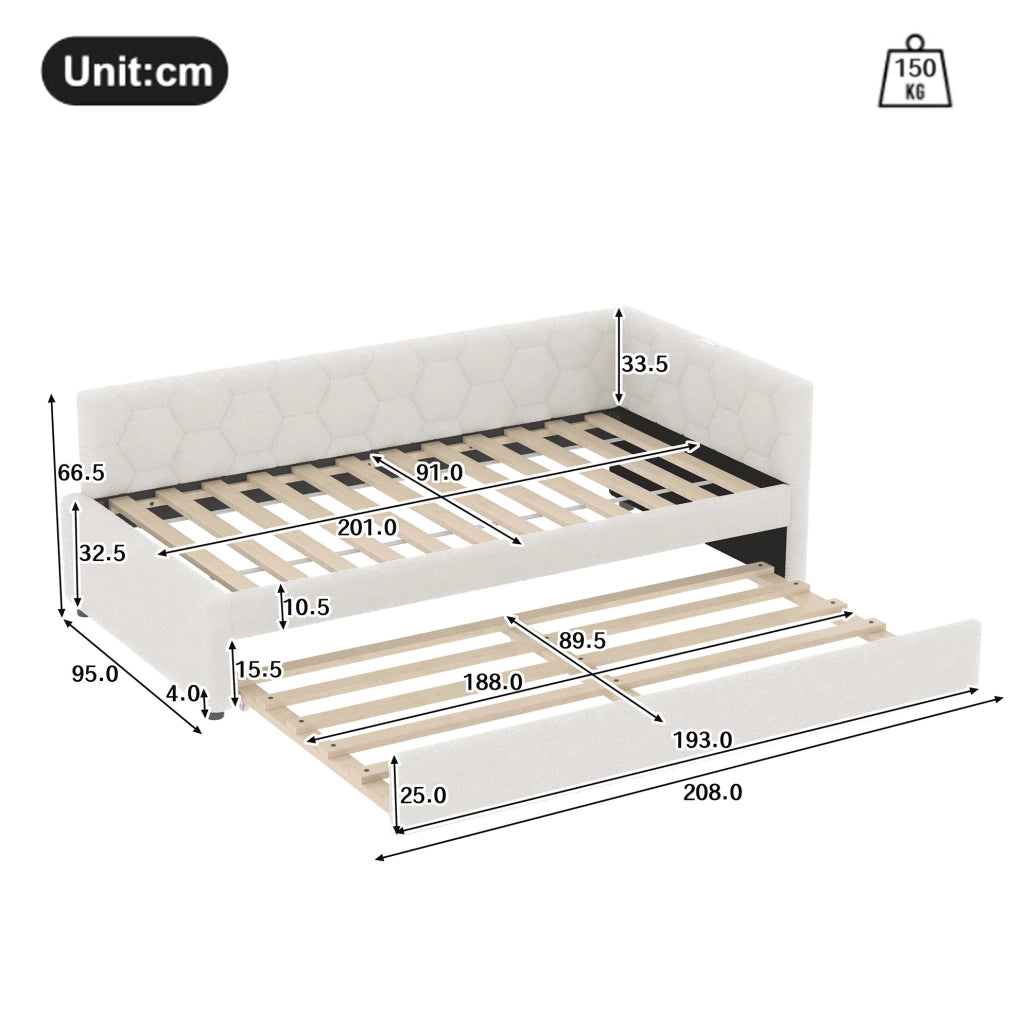 Letto Daybett 90x200 cm con Rete e Divano Letto Estraibile, USB e Lampada da Comodino, Bianco