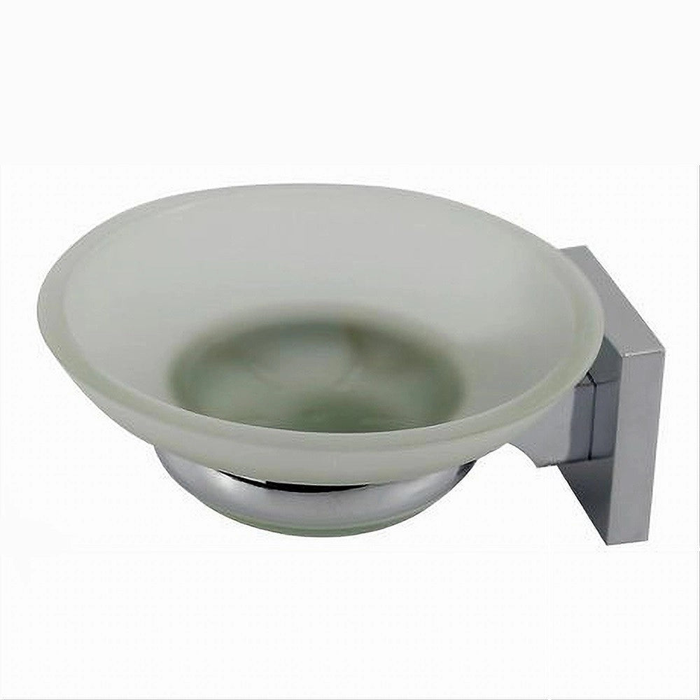 Trade Shop - Porta Sapone Saponetta Con Piattino Vetro Satinato Parete Bagno Square 59185 -