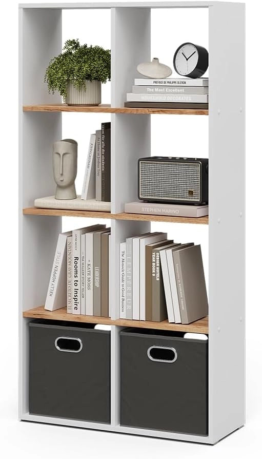 Scaffale Scutum, Rovere bianco/dorato, 143 x 72 cm, per l’utilizzo come divisorio o come libreria aperta