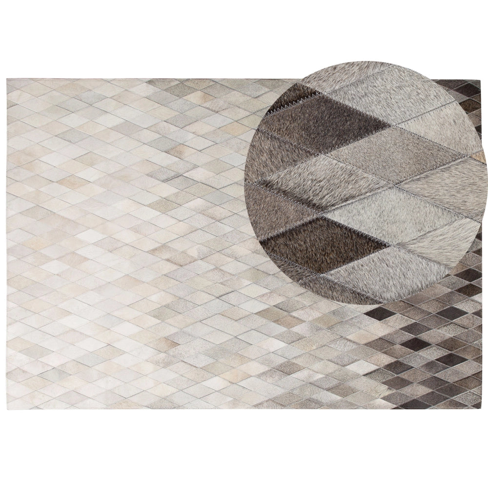Tappeto Bianco e Pelle Grigia 160 x 230 cm Moderno Patchwork Lavorato a Mano