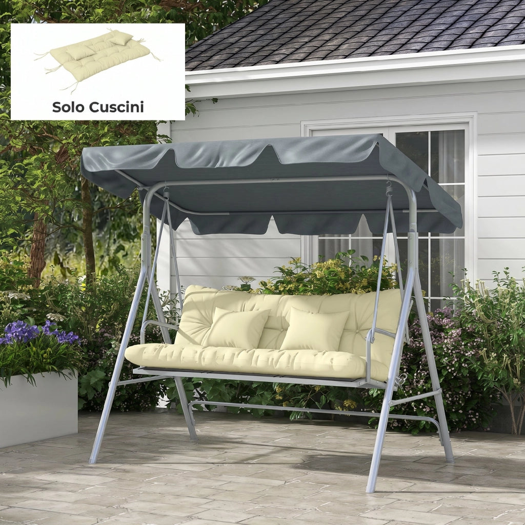 Set 4 Cuscini da Giardino per Schienale e Seduta con Imbottitura in Poliestere Crema