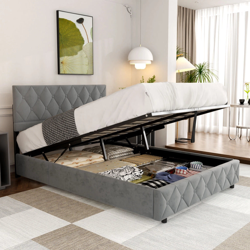 LETTO Imbottito 140x200 cm Velluto Grigio