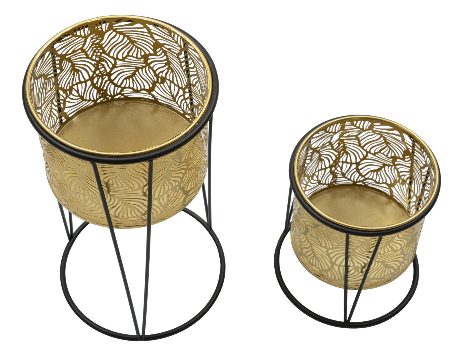 Set 2 Portavasi Ø21x40-19x22 cm in Metallo Nero e Oro