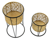 Set 2 Portavasi Ø21x40-19x22 cm in Metallo Nero e Oro