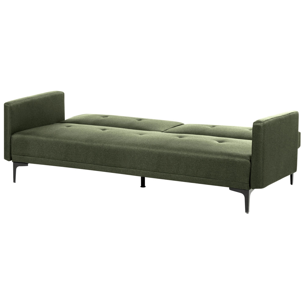 Divano letto moderno in tessuto verde scuro a 3 posti con schienale con bottoni gambe nero design moderno scandinavo