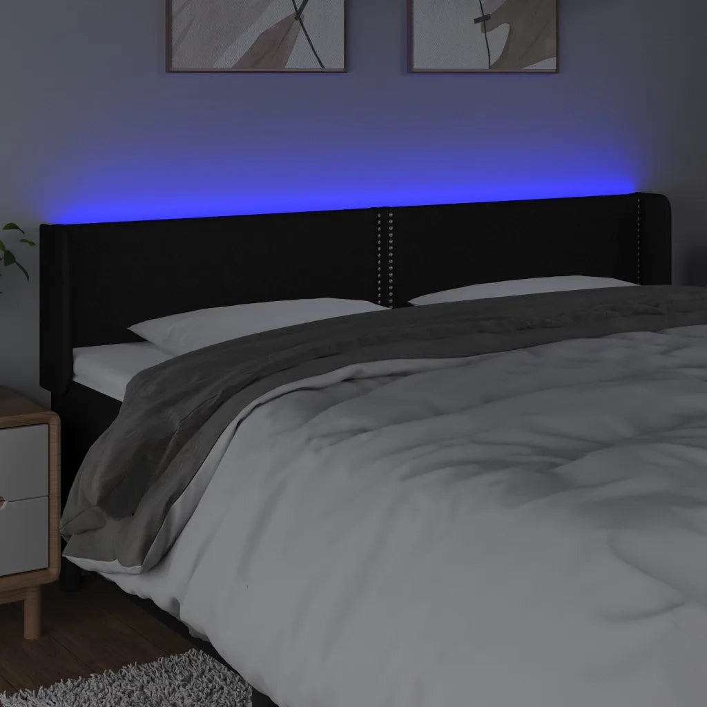 Testiera a LED Nera 163x16x78/88 cm in Tessuto 3123104