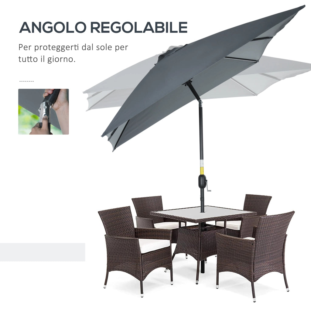 Ombrellone Rettangolare 2x3 m Pieghevole e Regolabile con Manovella, in Alluminio e Poliestere, Grigio Scuro