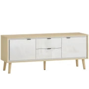 Mobile TV, per televisore fino a 55 pollici, con 2 ante lucide e 2 cassetti silenziosi, 120 x 35 x 50 cm, Bianco
