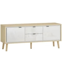 Mobile TV, per televisore fino a 55 pollici, con 2 ante lucide e 2 cassetti silenziosi, 120 x 35 x 50 cm, Bianco