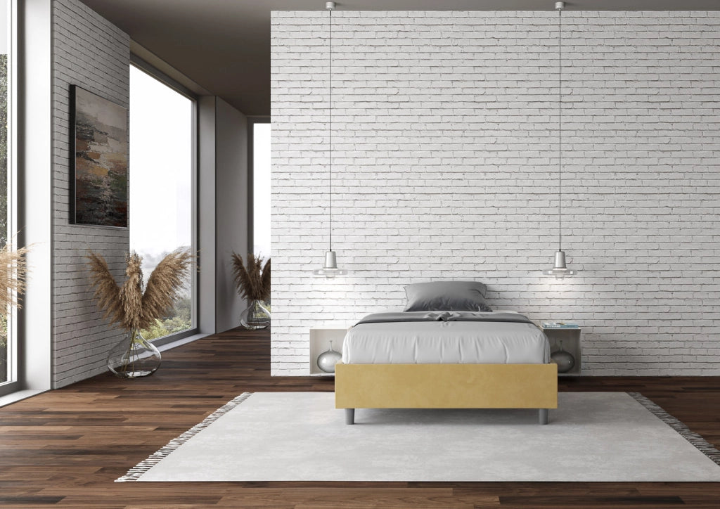 BS COM Letto una piazza e mezza con rete imbottito 110x190 microfibra ocra
