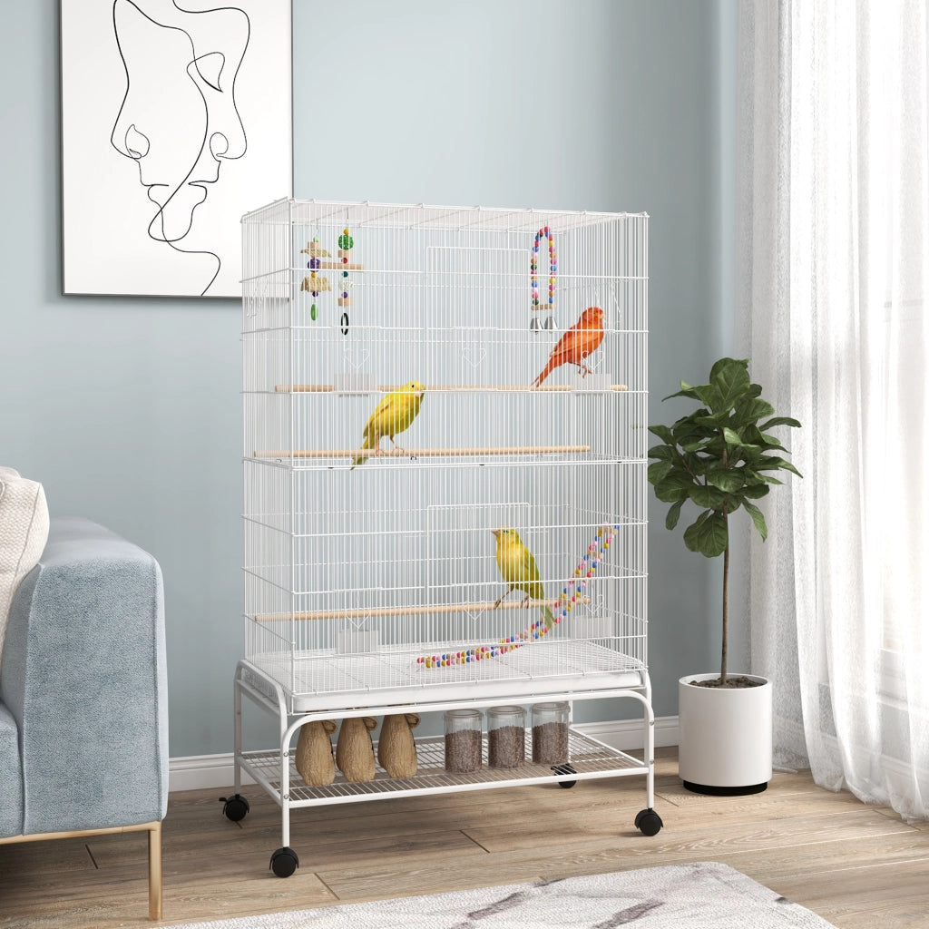 Gabbia per uccelli con ruote ¨C Minimal ¨C bianco 79x49x133 cm