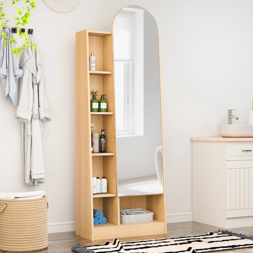 Armadio con specchio e ripiani regolabili per ingresso in MDF 165x60x28 cm naturale