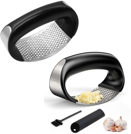 6 pezzi - Pressa per aglio/zingaro in acciaio inox - Accessorio cucina - Resistente a lavastoviglie - Con spazzola e pelle in silicone