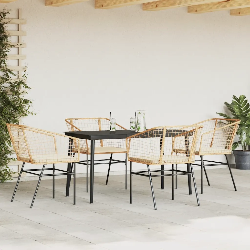 Set da Pranzo da Giardino 5pz | Set Salotto da Giardino con Cuscini Polyrattan Vetro