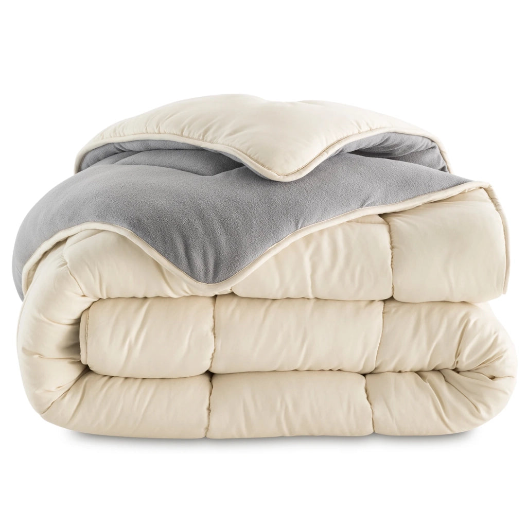 IDMarket - Piumino 220x240 CM ZOE polar biface grigio e crema 400 gr