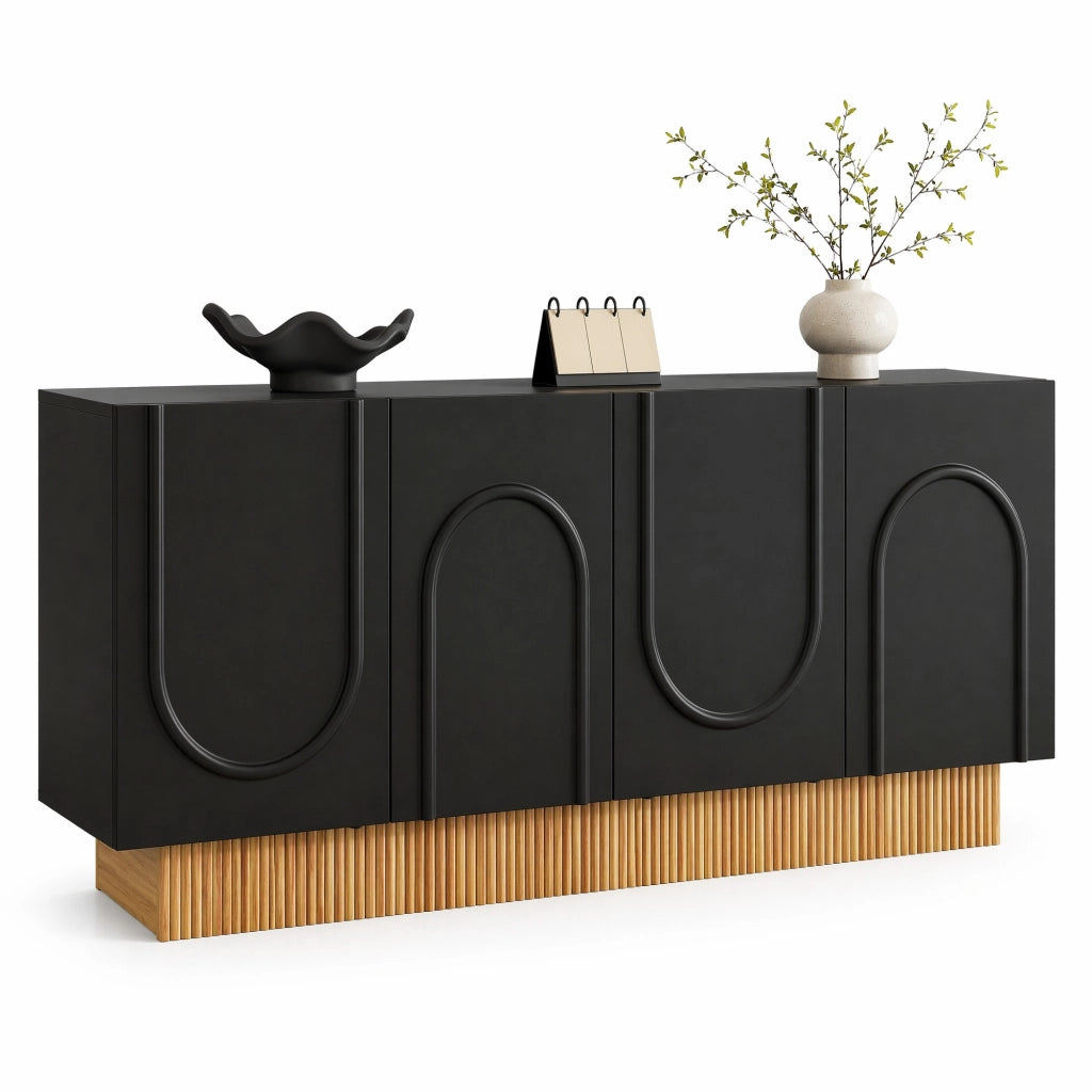 Credenza moderna 160 cm nera e effetto legno a 4 ante