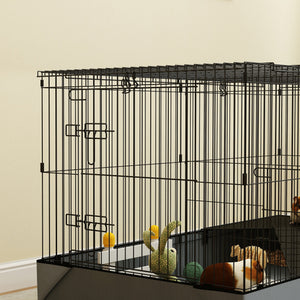 Gabbia per Animali Piccoli 2 in 1 121x61x61 cm con Coperchio Rimovibile e Sezioni Separate Nero