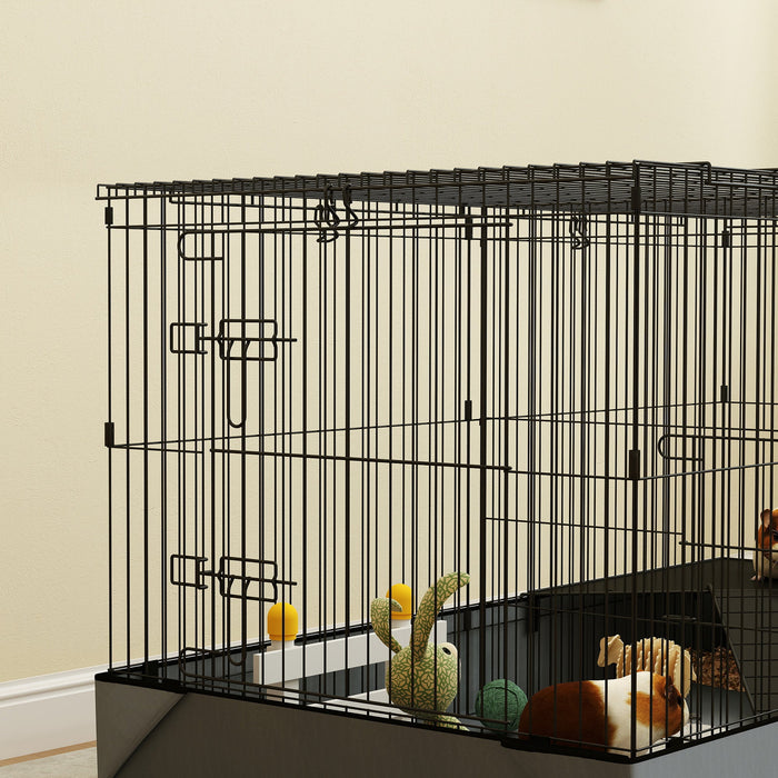 Gabbia per Animali Piccoli 2 in 1 121x61x61 cm con Coperchio Rimovibile e Sezioni Separate Nero