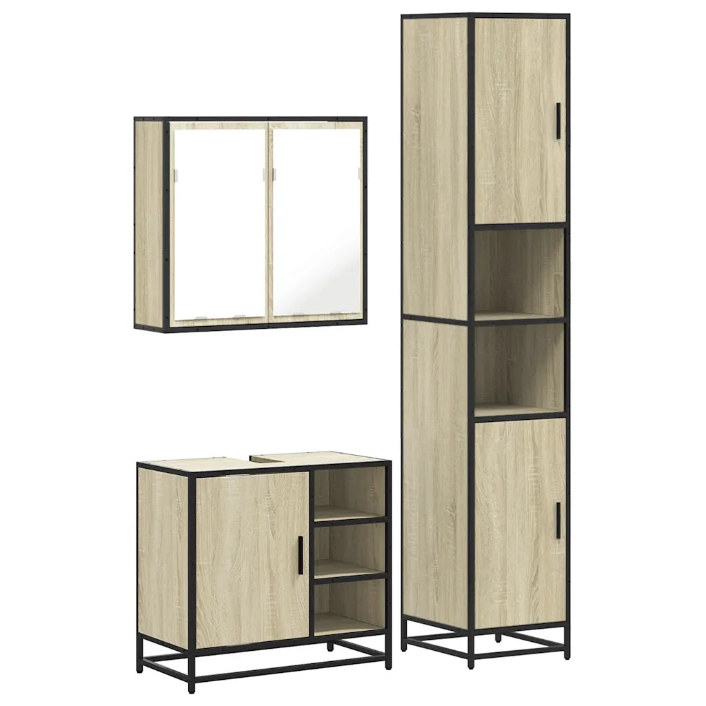 Set Mobili da Bagno 3 pz Rovere Sonoma in Legno Multistrato