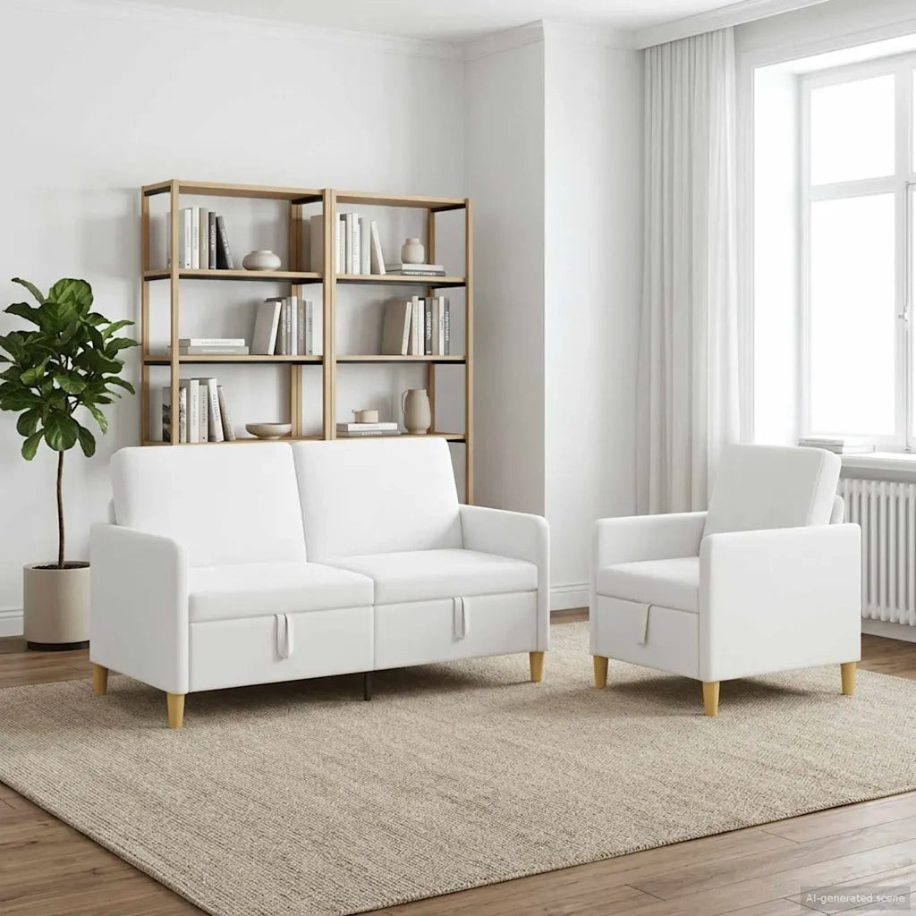 Set di Divani con Storage 2 pcs Bianco Poliestere 3429187