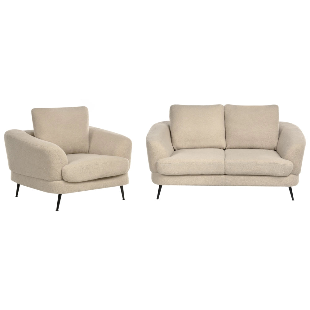 Set di divani a 3 posti Rivestimento in bouclé beige chiaro Gambe in ferro con braccioli Soggiorno in stile moderno