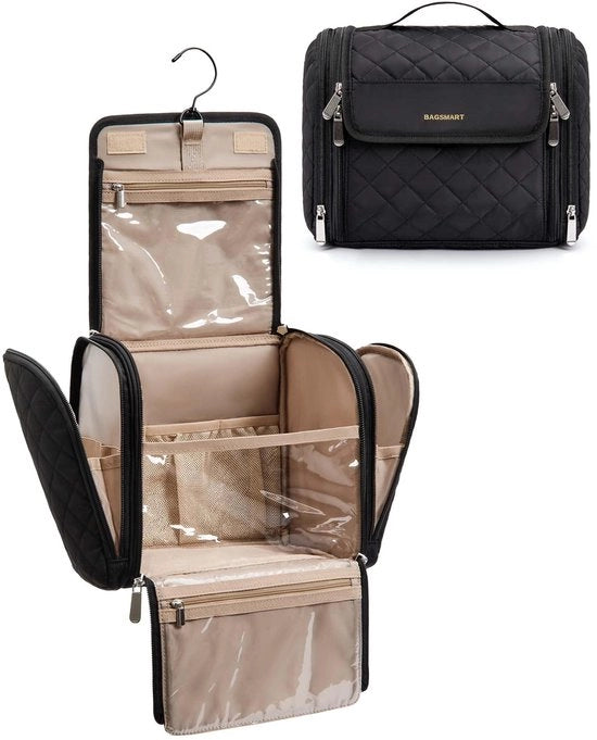 Organizzatore di trucchi, grandi contenitori per il bagno per donne, contenitori per il trucco appesi, contenitori per il bagno, sacchetto per la biancheria intima per donne e ragazze, nero