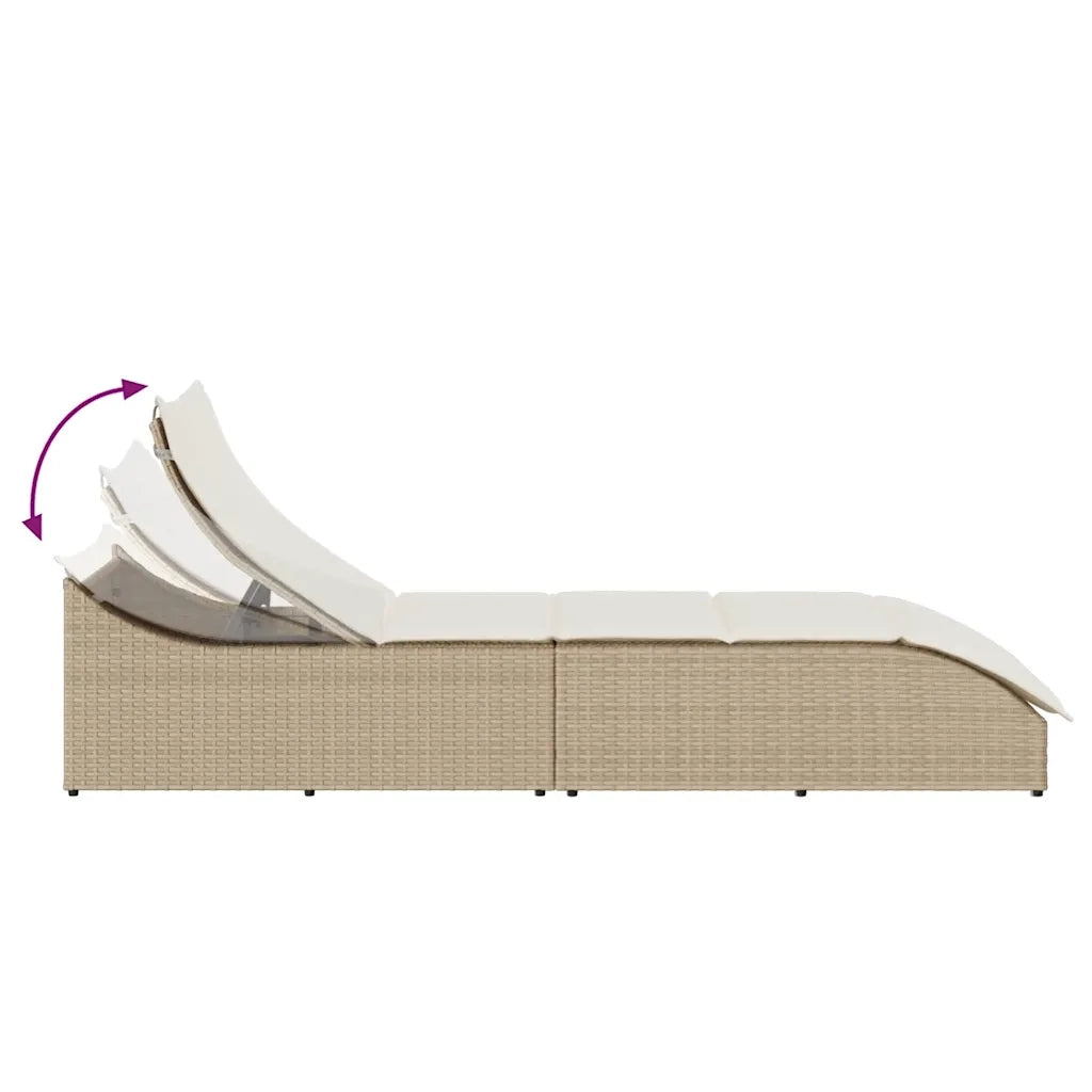 Lettino Prendisole | Sdraio da giardino | Lettino da sole Pieghevole con Cuscino e Portaoggetti Beige