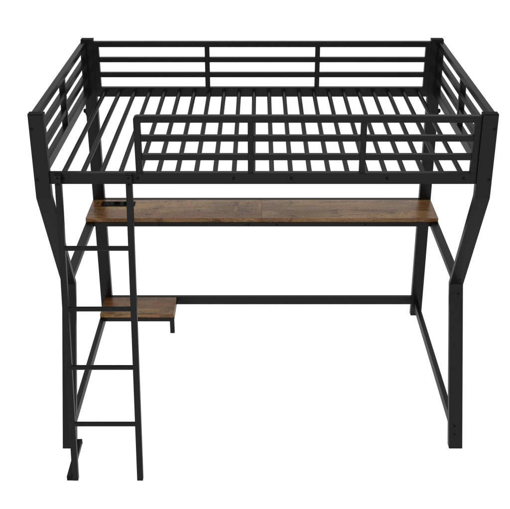 Letto a soppalco 90x200 cm con scrivania, luce telecomandata e USB nero