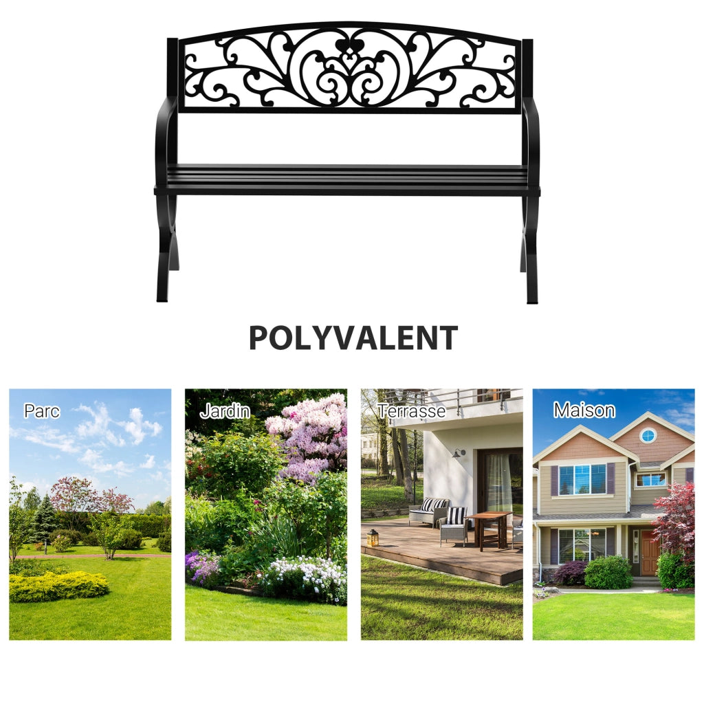 Panchina da giardino in acciaio 3 posti ¨C zephmum ¨C nero 127x60x85 cm