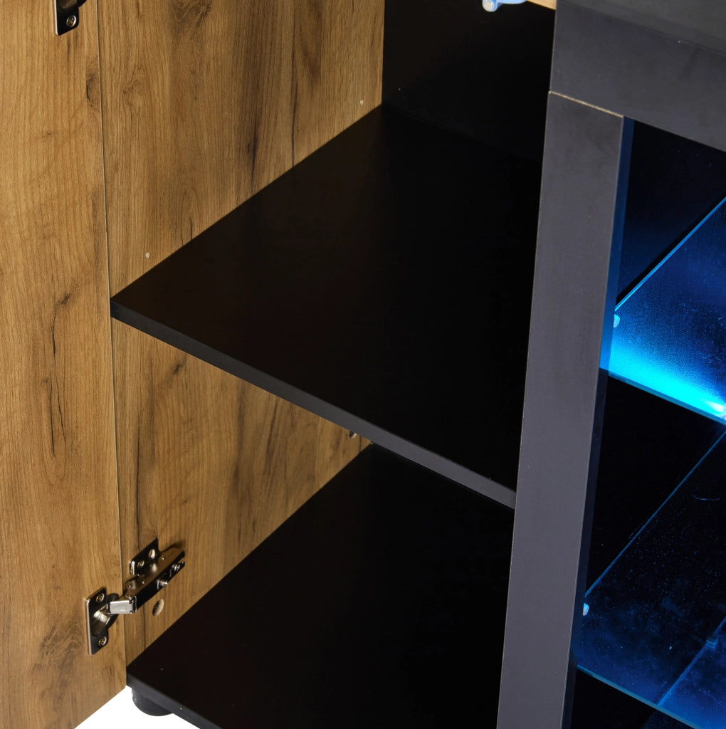 Credenza 140x40x80 cm in truciolato marrone e nero， LED APP， 2 colli