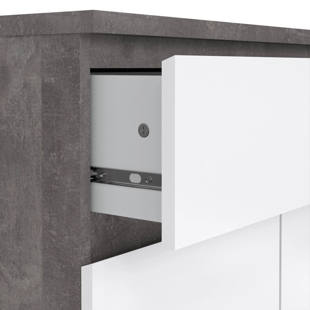 Credenza Genziana, Buffet da soggiorno, Madia da salotto, Dispensa da cucina, 80x40 h100 cm, Cemento e Bianco lucido