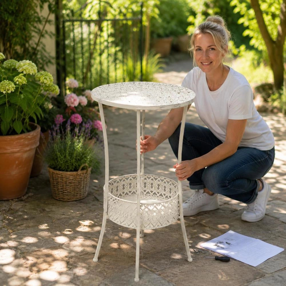 Bistro Table Vintage Style Round Metal 40 X 70 Cm White