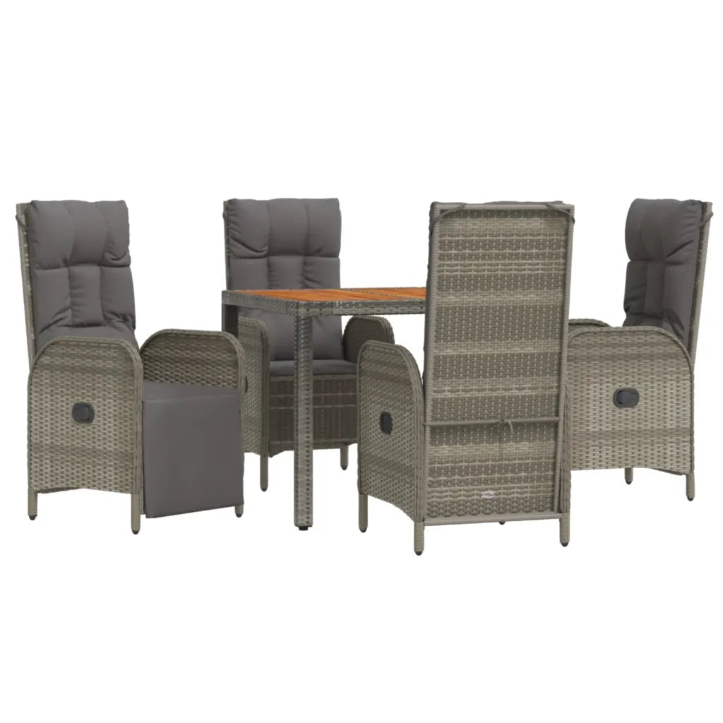 Set da Pranzo da Giardino 5 pz con Cuscini in Polyrattan Grigio