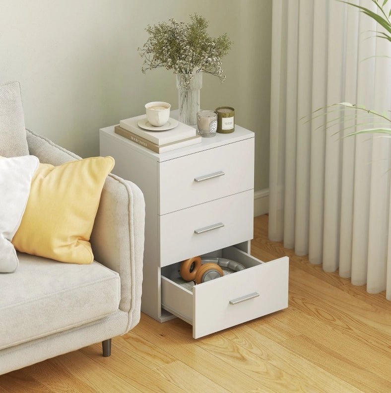 COMODINO 40x35x60 cm Bianco in MDF con 3 cassetti