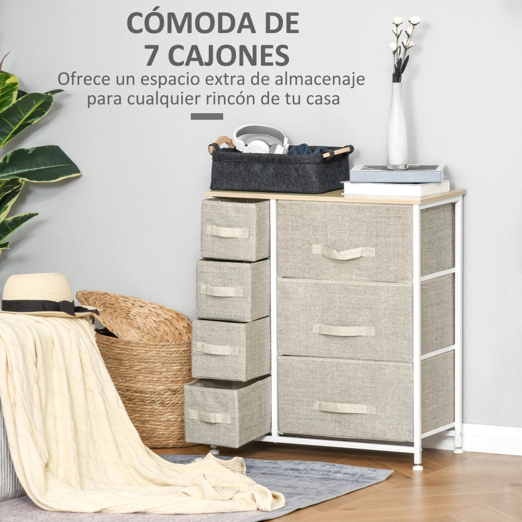 Cassettiera 7 cassetti tessuto ¨C Xylo ¨C grigio 63,5x30x71 cm mobile camera soggiorno