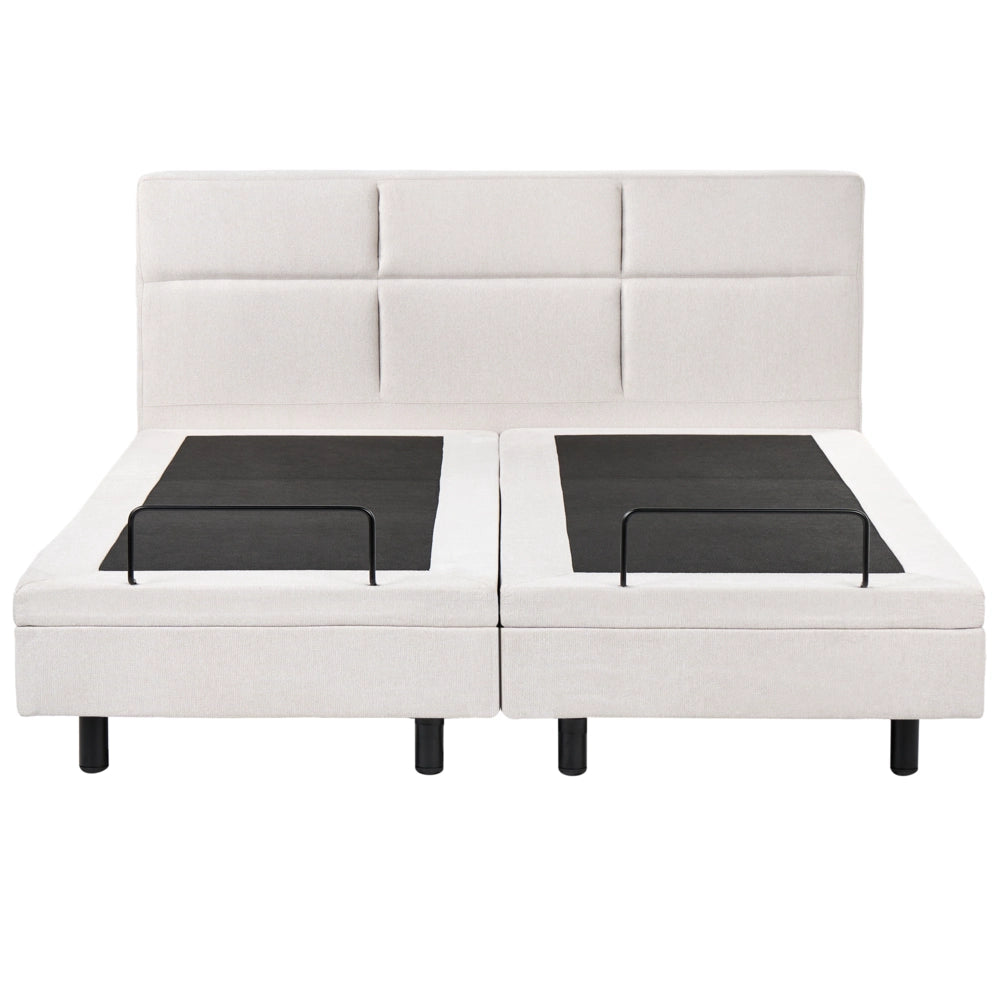 Letto matrimoniale Tessuto beige chiaro Elettrico 180 x 200 cm regolabile tramite telecomando Rivestimento in ciniglia