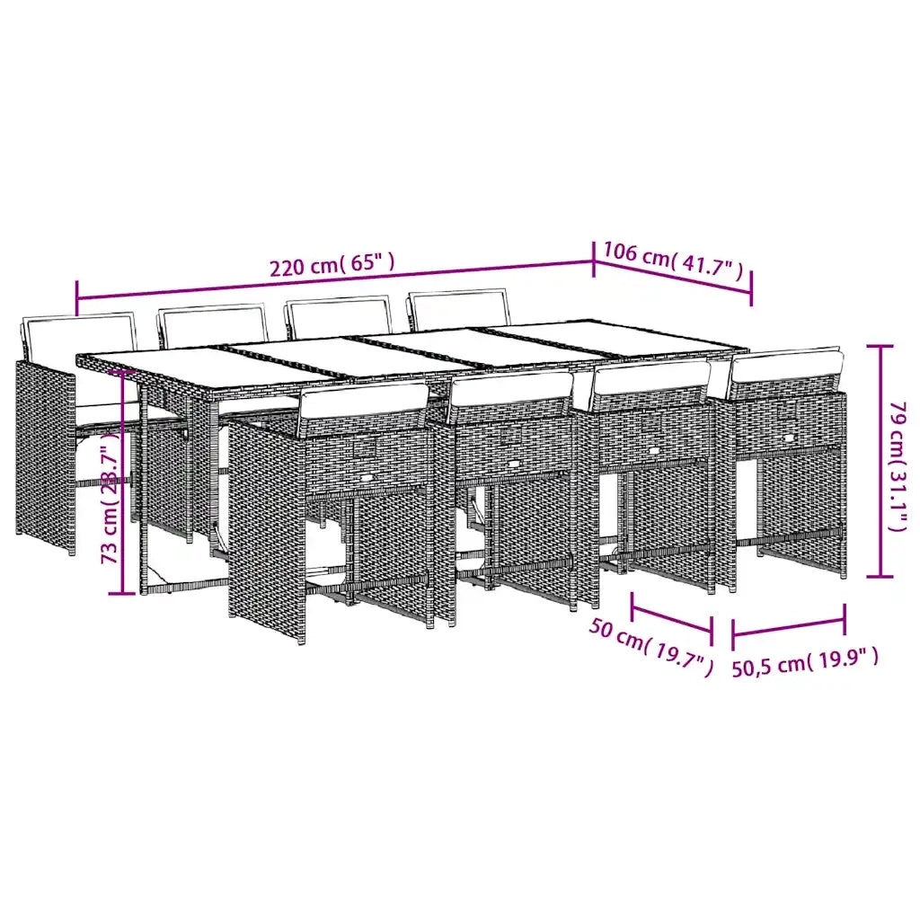 Set da Pranzo da Giardino 9pz con Cuscini Marrone in Polyrattan 3211101