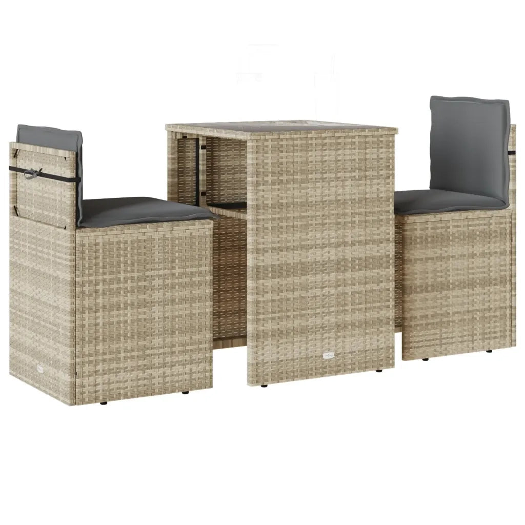 Set da BistrÃ² 3 pz con Cuscini Grigio Chiaro in Polyrattan
