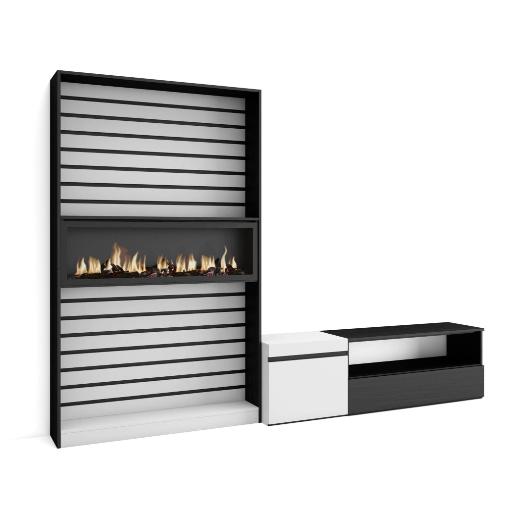 Mobile TV, Soggiorno, 260x35x186cm, Per TV fino a 65", Camino elettrico, Bianco e nero RF2550