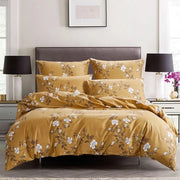 Set di coperte, 155 x 220 cm, disegno fiorale, giallo e bianco, estetico, set di coperte, coperta in microfibra e 2 cuscini, 80 x 80 cm, con chiusura a lampo